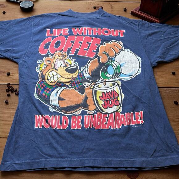 Vintage 1990s Life Without Coffee Would Be Unbearable Men’s Large T-Shirt Java - Picture 1 of 5